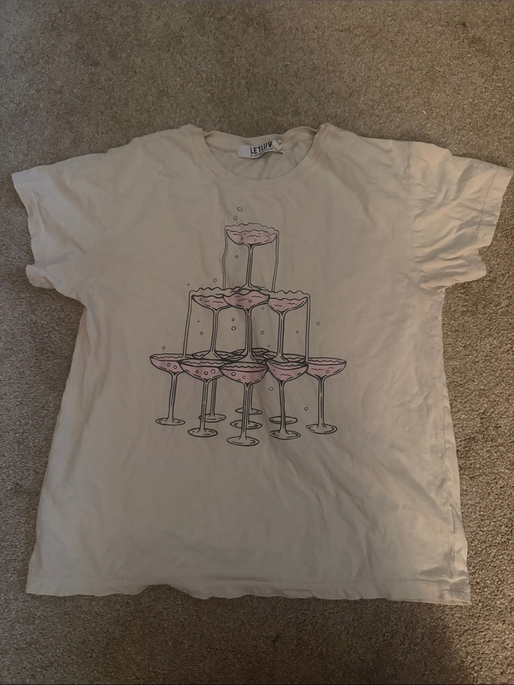 LET IT BE Cream Graphic Tee with Pink Champagne Glasses - Picture 1 of 1